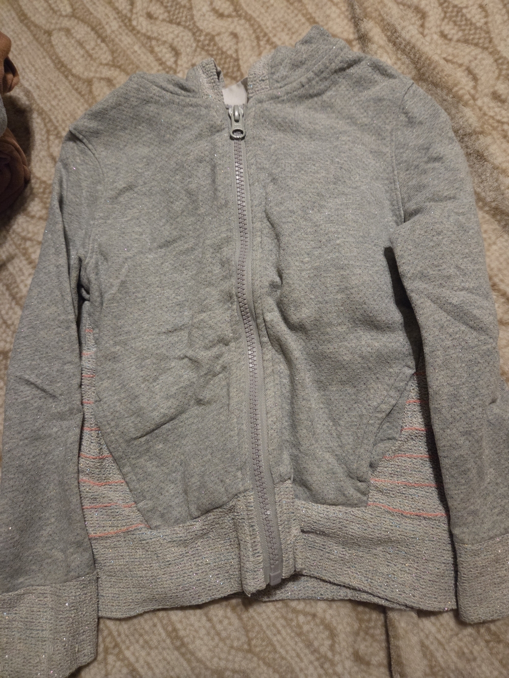 Cat & Jack Light Gray Zip-Up Hoodie with Subtle Stripe Accents